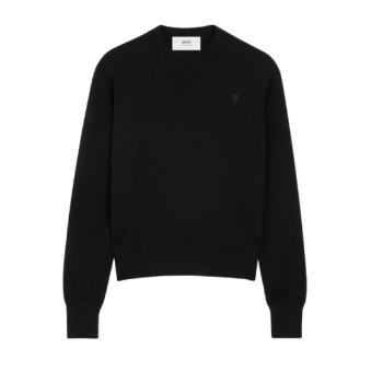 AMI - PULL COL ROND AMI DE COEUR NOIR